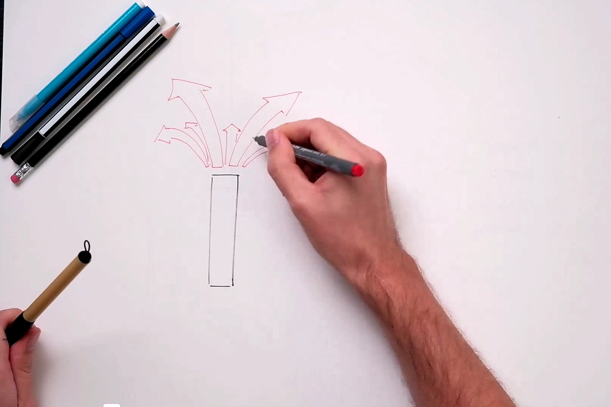 Ilustrando como os galhos fluem no espaço tridimensional.